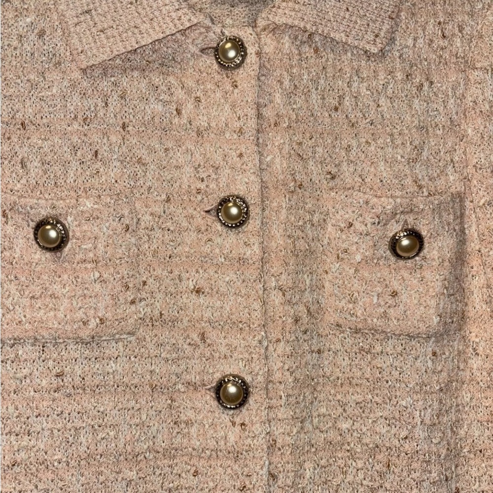 Autre Marque St.John Peach Pink Pearl Buttoned Tweed Knit Blazer Collar Size 2 - Picture 2 of 5